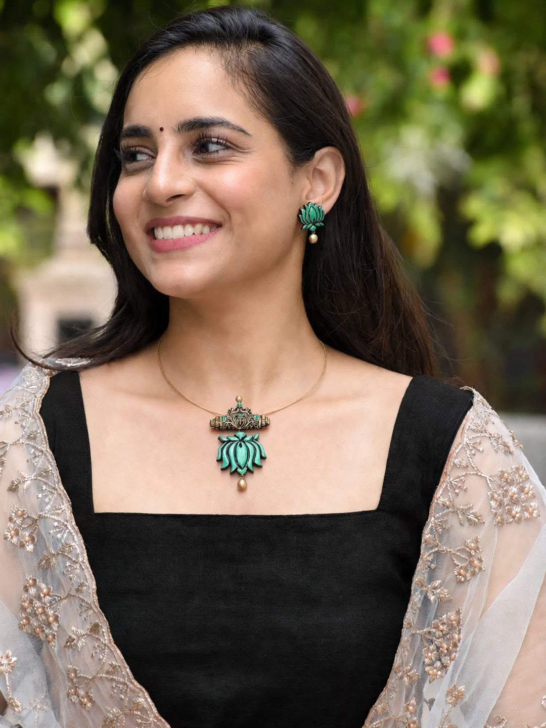 Rupali — Turquoise Lotus Floral Stud Earrings Handmade Jewellery