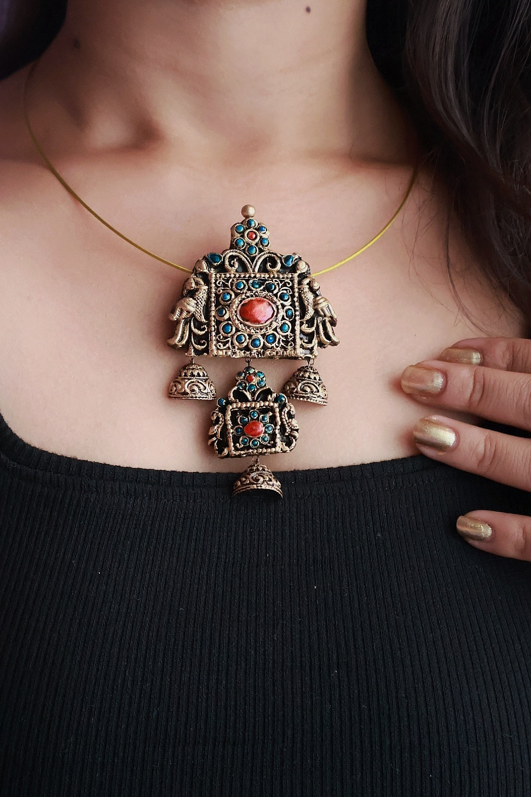 Vasundhara — Antique Gold Temple Inspired Statement Pendant Necklace Handmade Jewellery