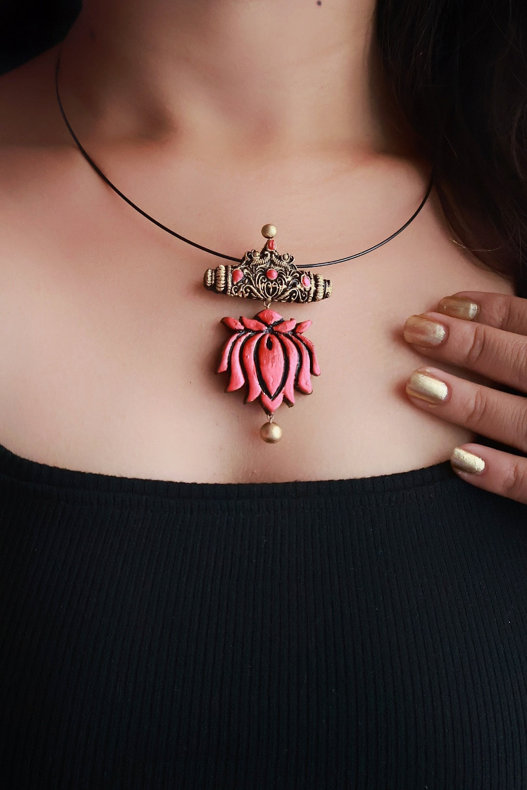 Niranjana — Pink Lotus Pendant Minimal Cord Necklace Handmade Jewellery
