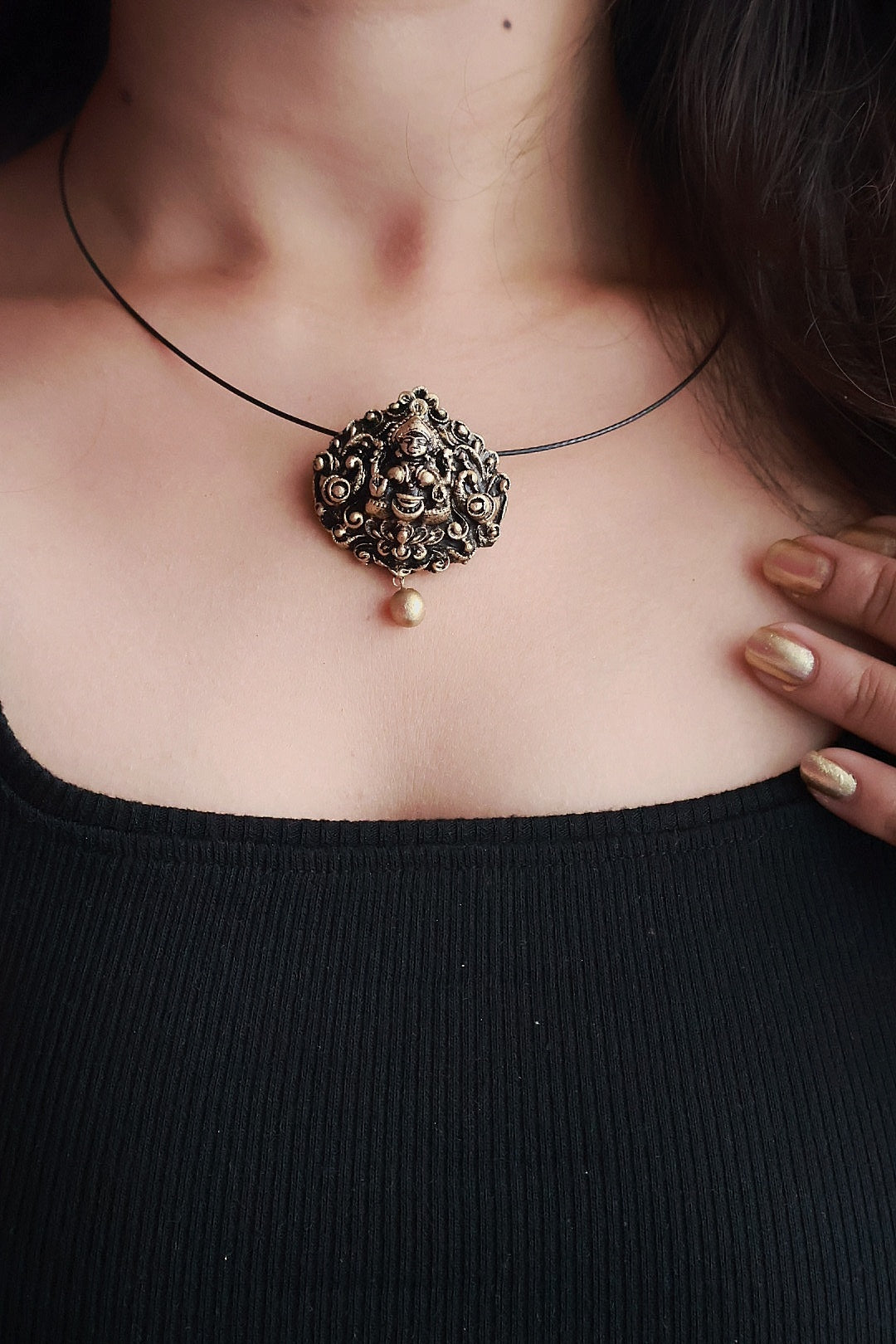 Tanvi — Minimal Gold Cord Multicolour Floral Drop Necklace Handmade Jewellery