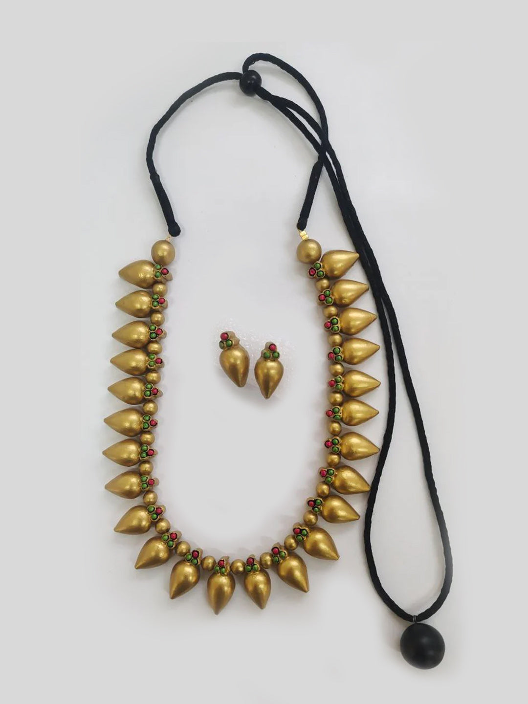 Gifting Set - Antique Gold Necklace Set with Red & Green Accents