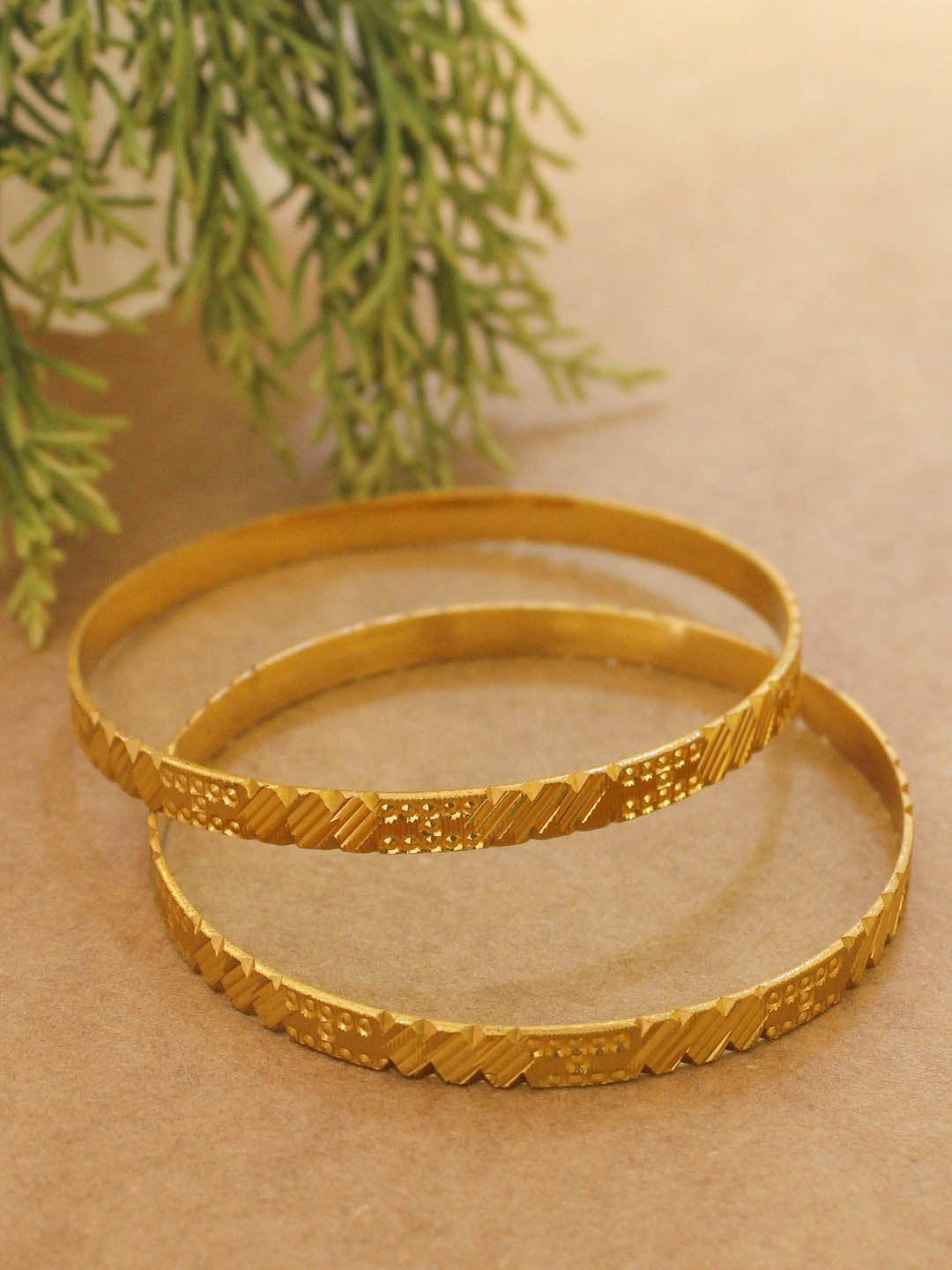 Avismaya Gold Plated Geometric Design Bangles