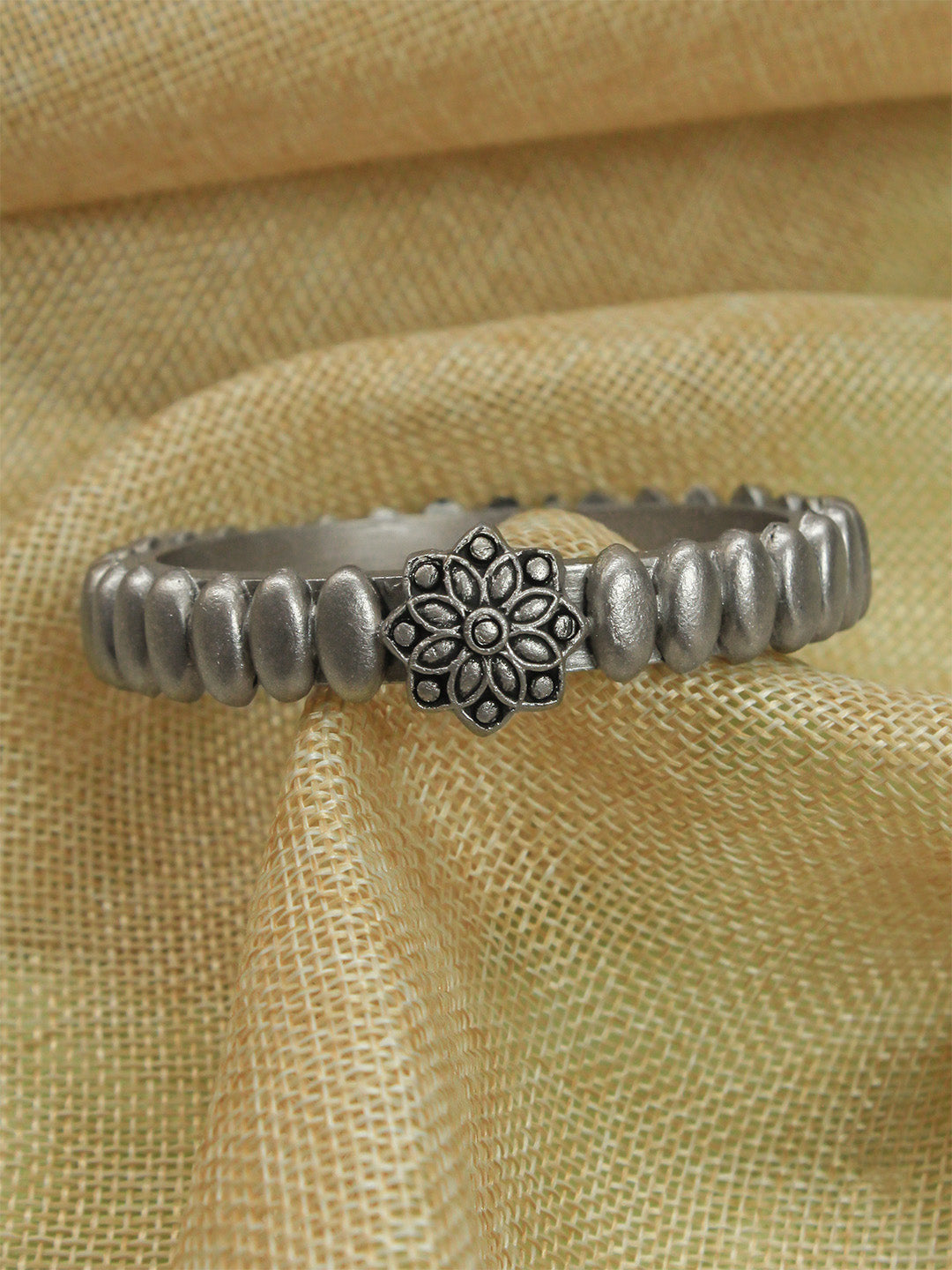 Antique Silver Colour Floral Design Handmade Terracotta Bangle