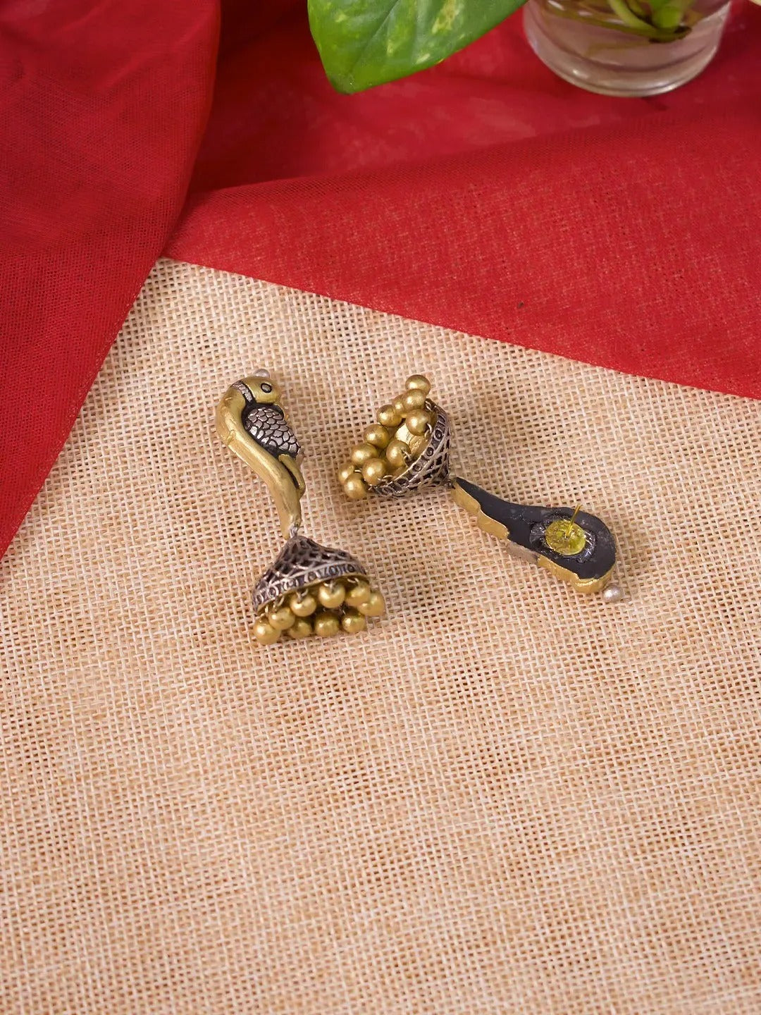 Single Parrot Design Hand Painted Terracotta Earrings