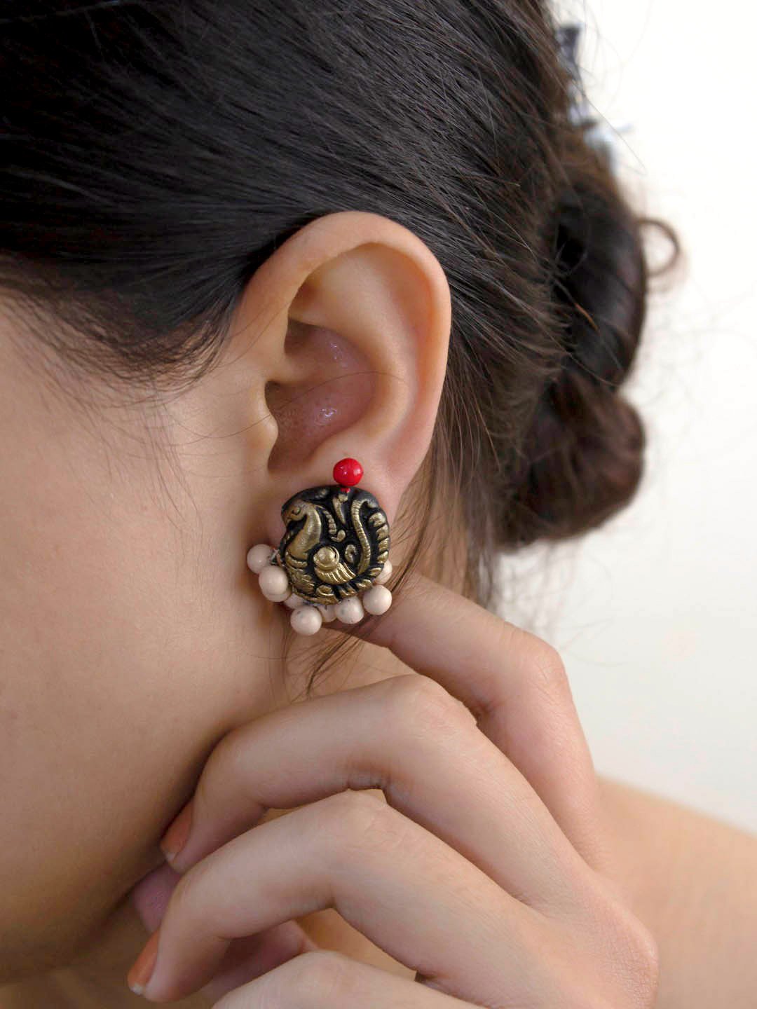 Mayurmani — Peacock Design Hand Painted Terracotta Earrings