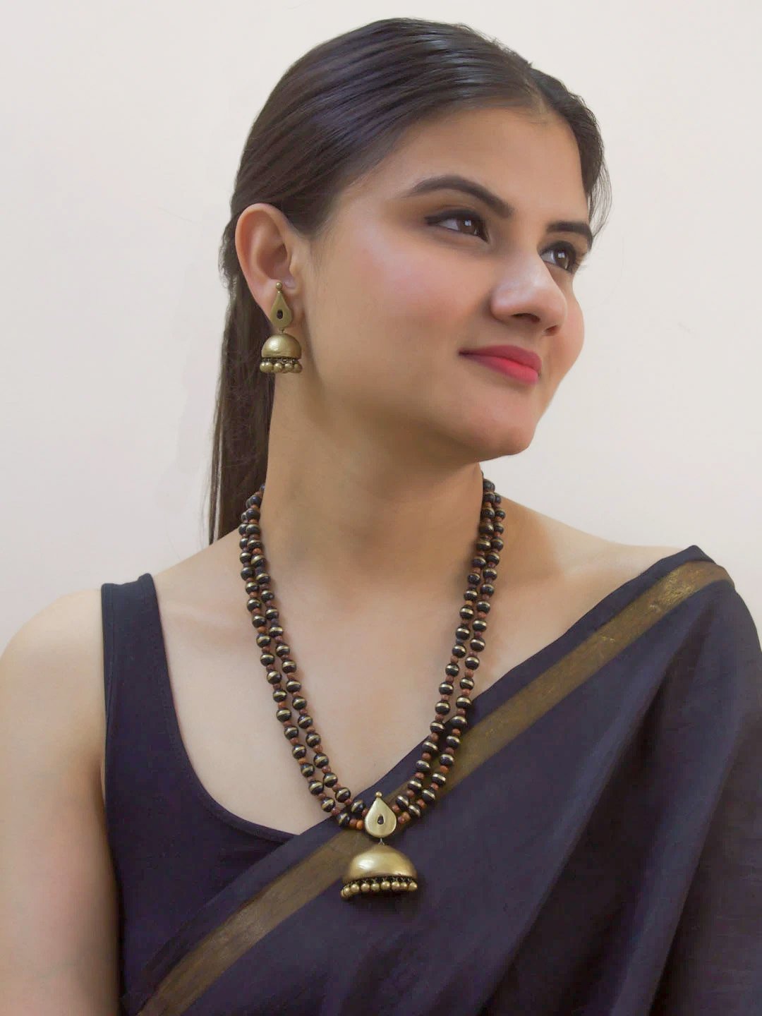 Ghaṇṭikā - Designer Handmade Bell Design Pendant Terracotta Necklace Set