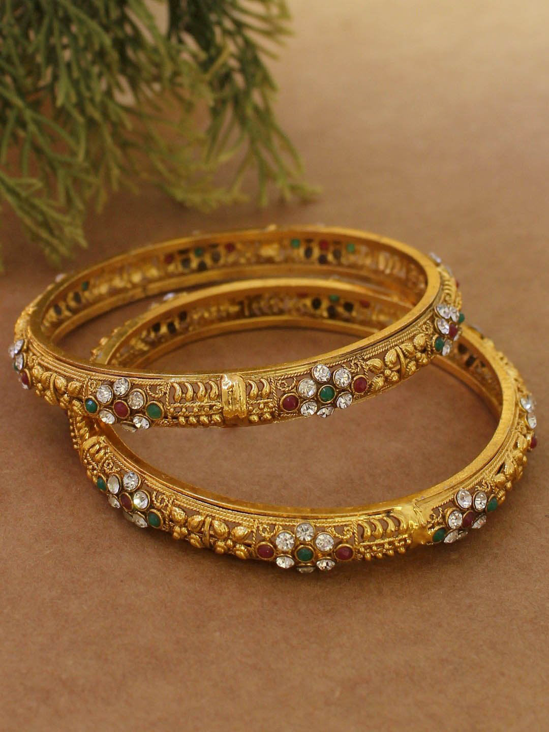 Avismaya Gold Plated Geometric Design Bangles