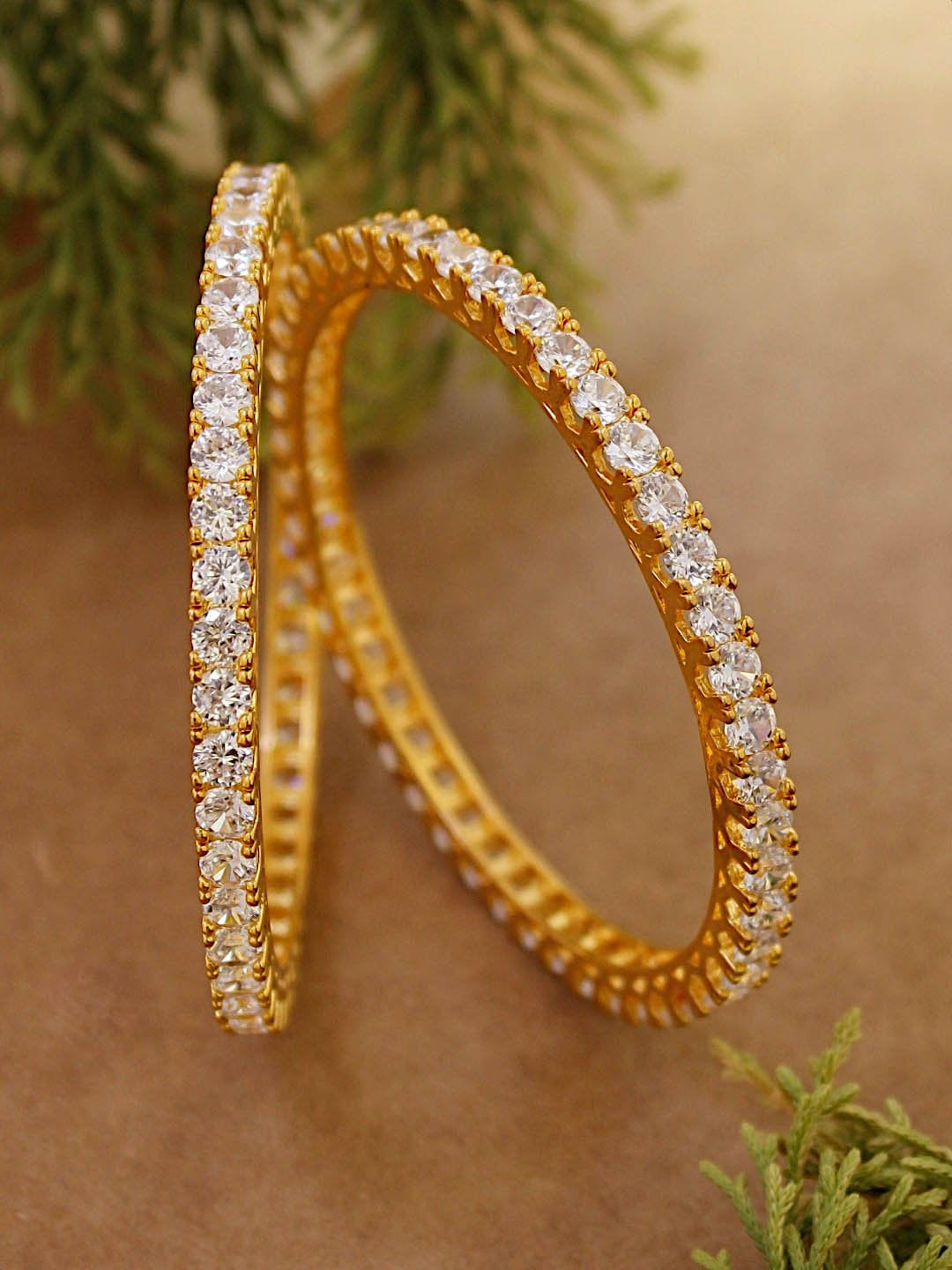 Avismaya Matt Gold Plated Premium Quality Bangles With White Color American Diamond Stones