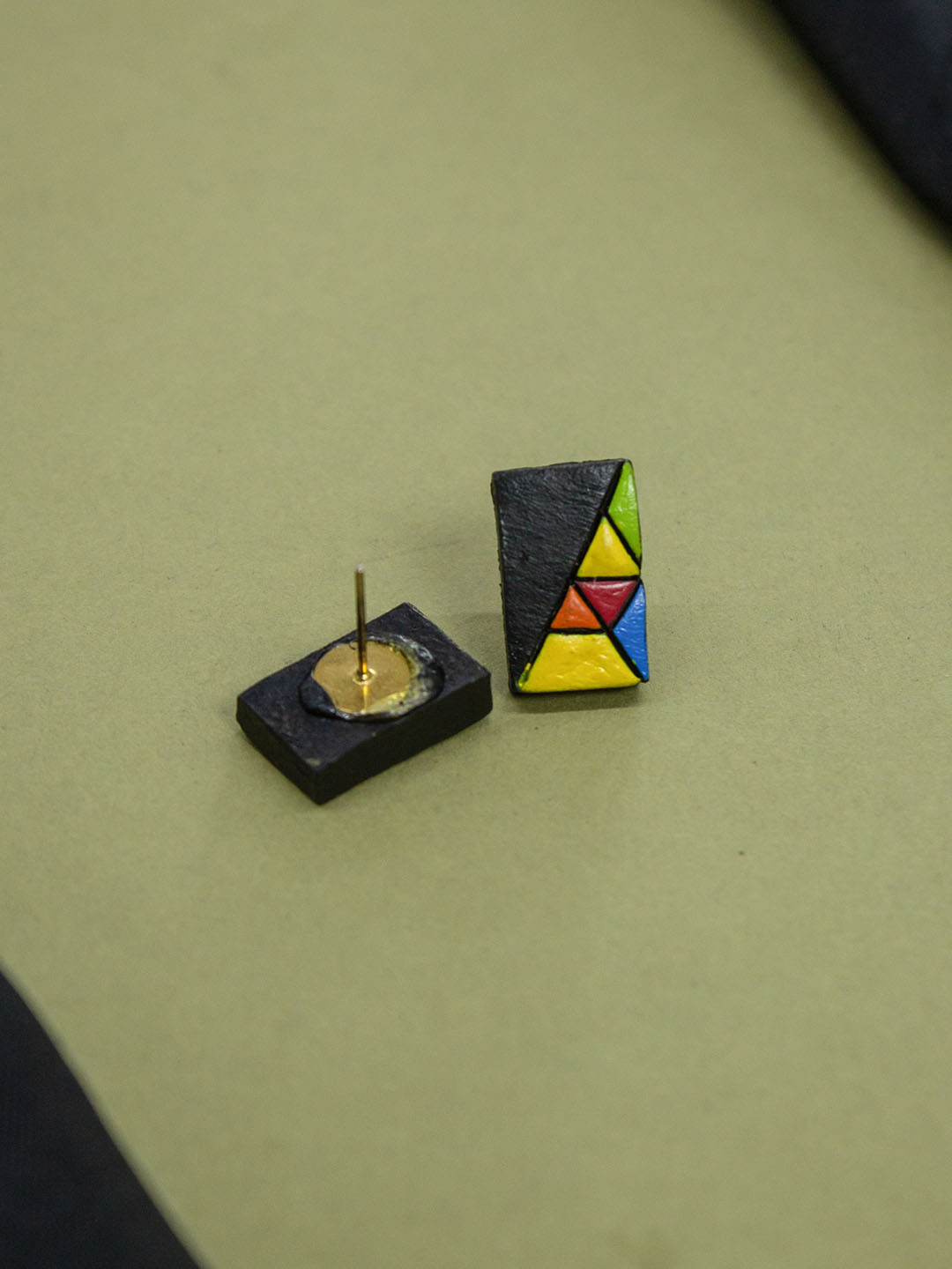 Rectangular Design Handmade Terracotta Stud Earring