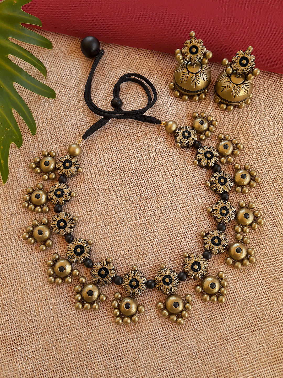 Hemaprabha — Flower Design Hand Painted Terracotta Jewellery Set