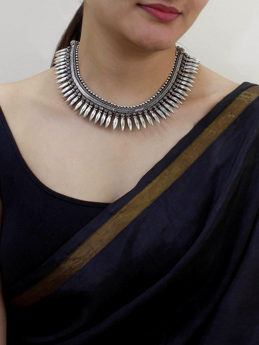 German Silver Fringe Choker Necklace