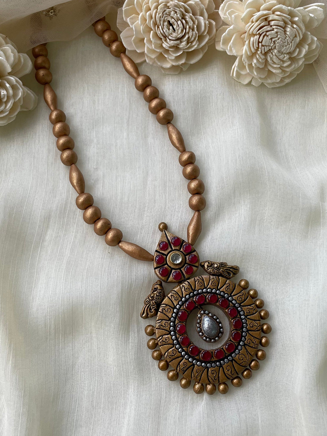 Peacock Design Hand Painted Finish Terracotta Jewellery Set