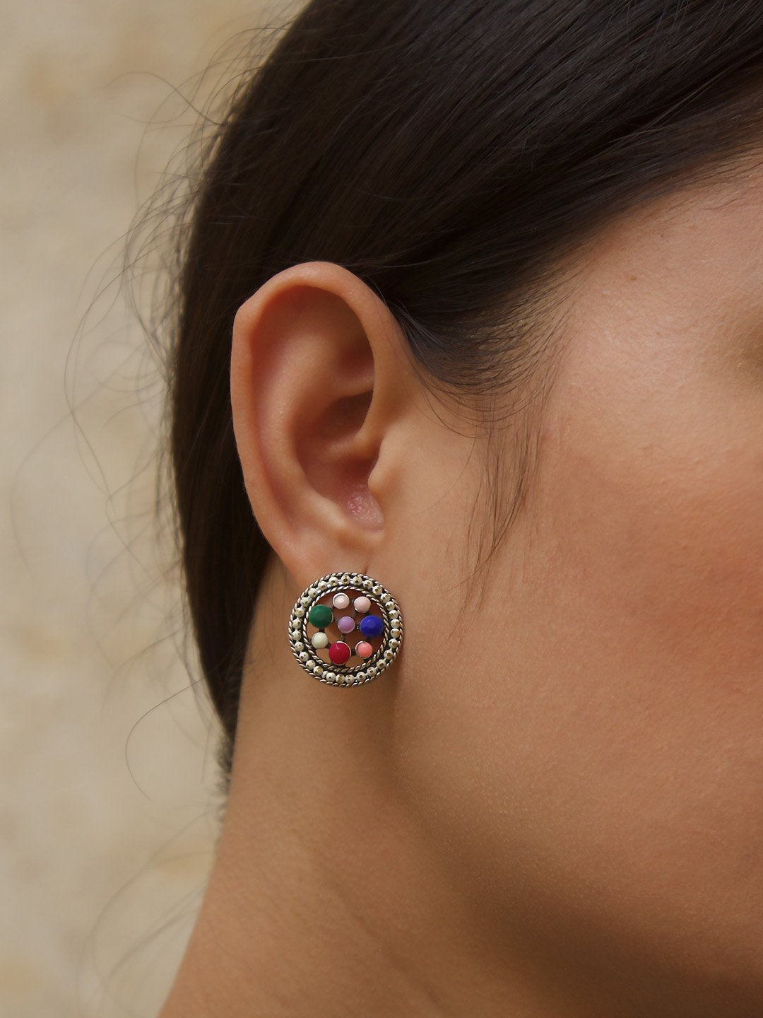 Round Design  Multicolor Stud  With Stones Earring