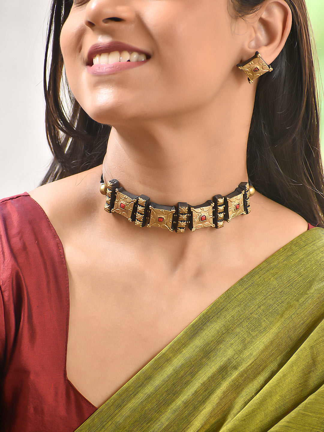 Terracotta Choker Necklace with Geometric Panels