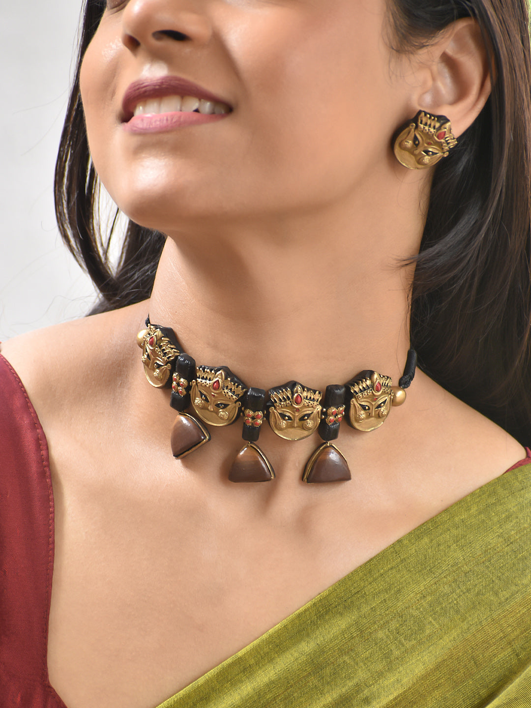 Terracotta Goddess Motif Choker Necklace Set