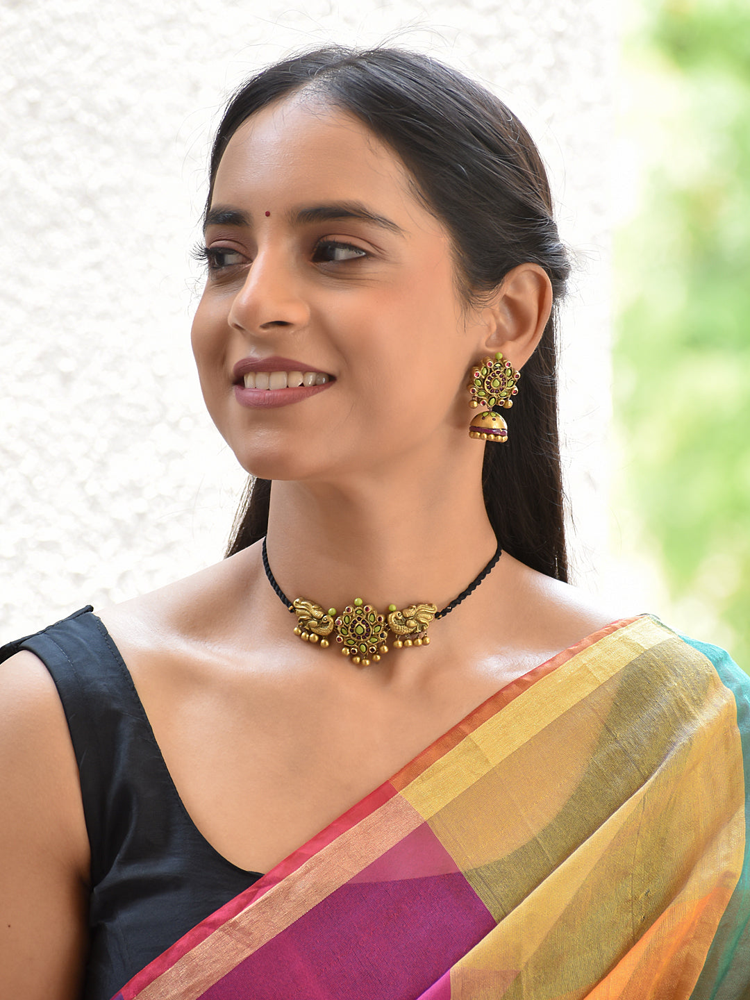 Terracotta Antique Peacock Motif Choker Set