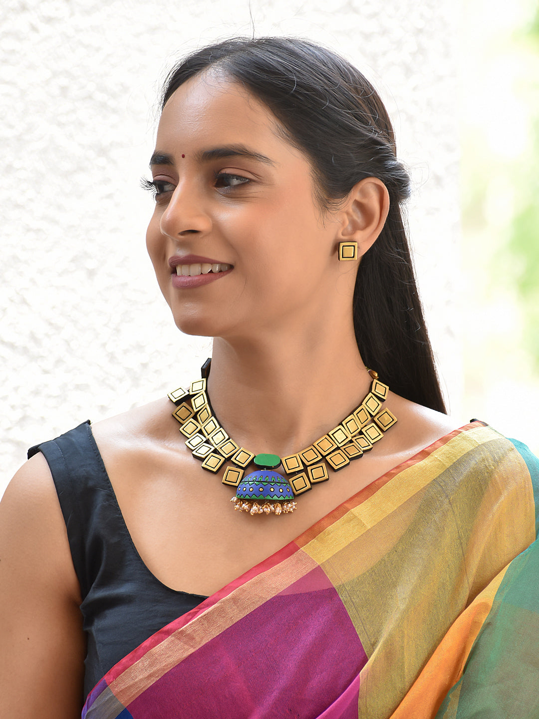 Terracotta Geometric Square Layered Necklace Set