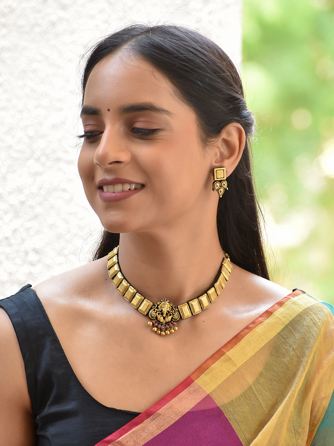Terracotta Ganesha Pendant Block Choker Set