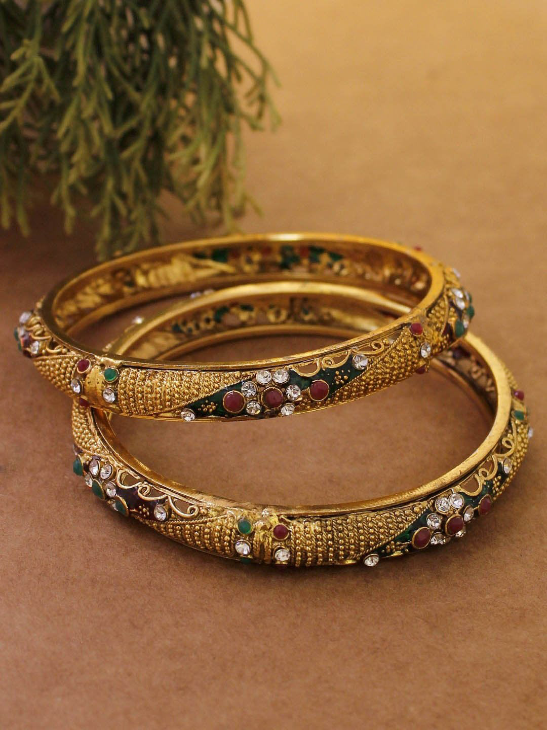 Avismaya Gold Plated Geometric Design Bangles