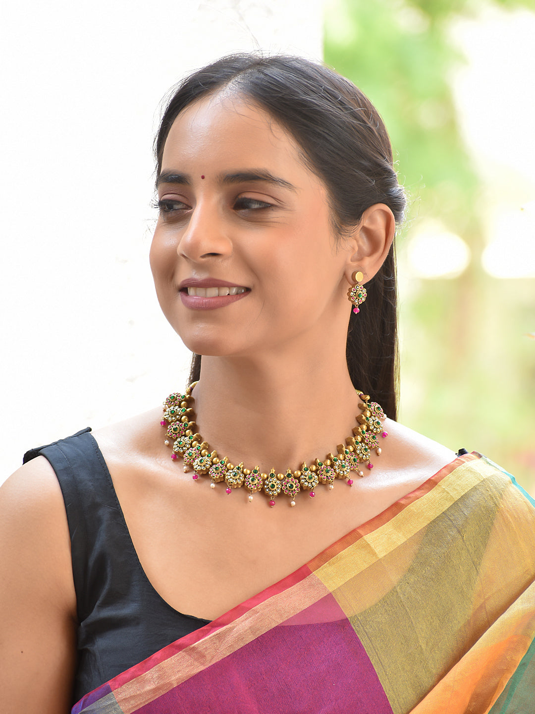 Terracotta Floral Bead Drop Necklace Set