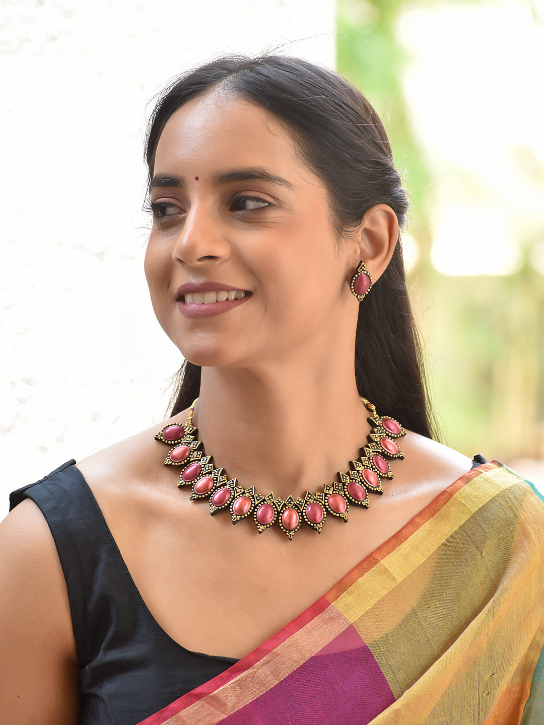 Terracotta Red Stone Statement Necklace Set