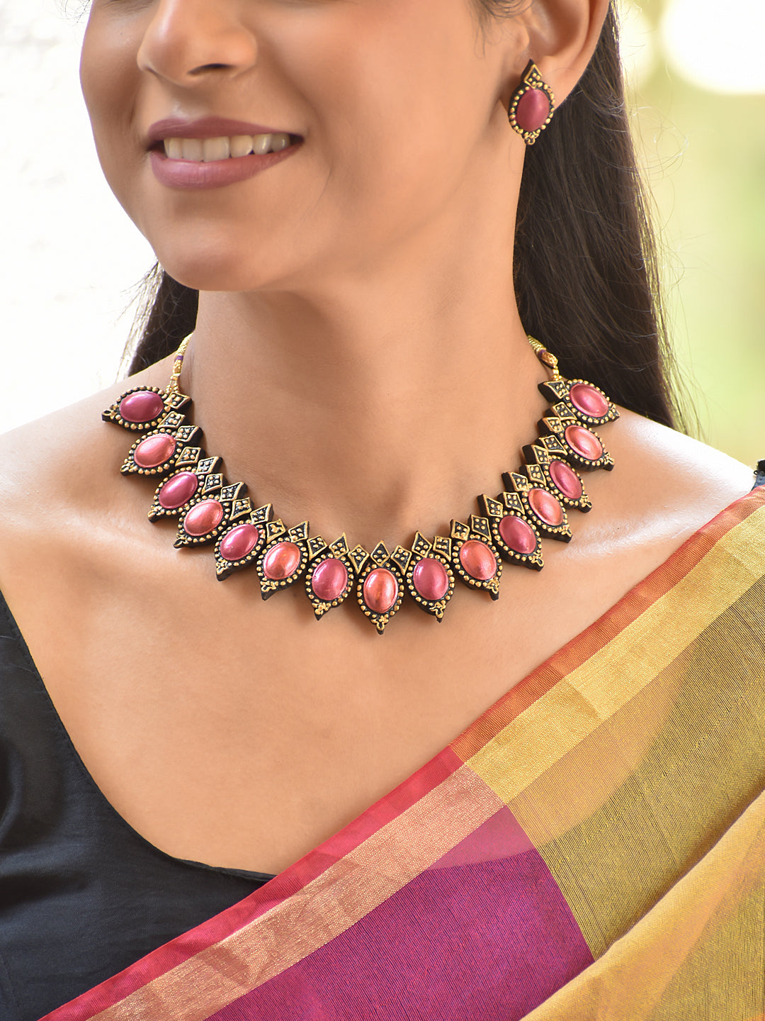 Terracotta Red Stone Statement Necklace Set
