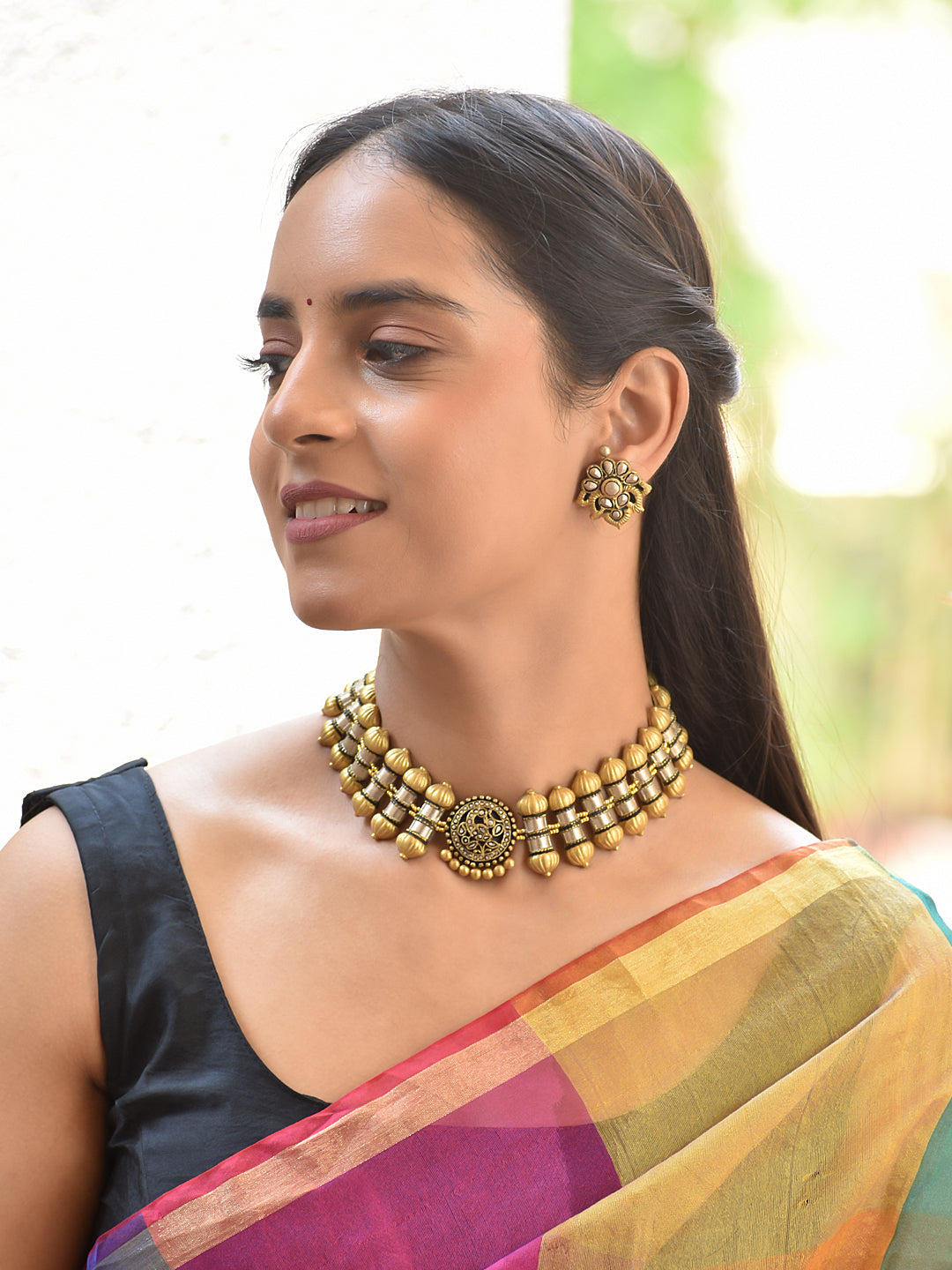 Terracotta Gold Dome Layered Choker Set