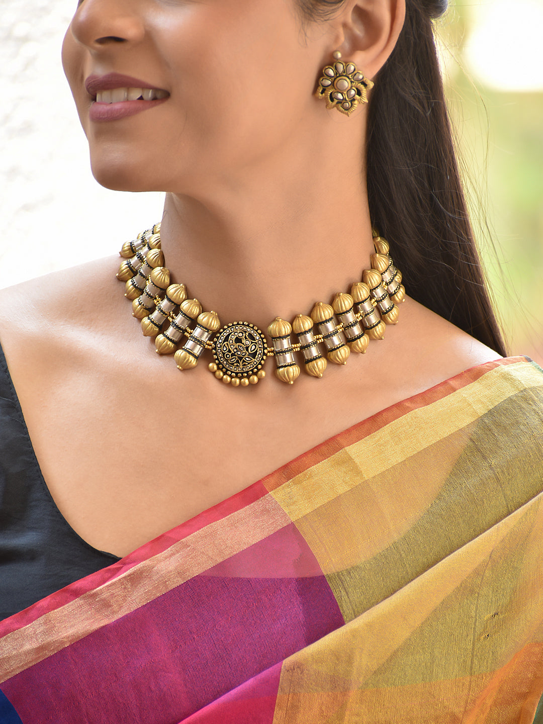 Terracotta Gold Dome Layered Choker Set