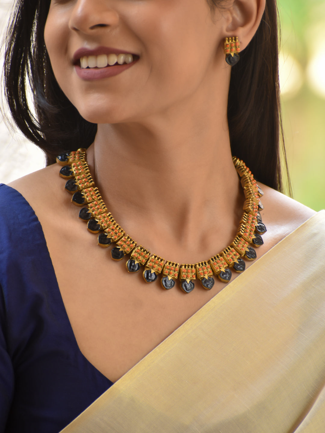 Terracotta Black Heart Choker Necklace Set
