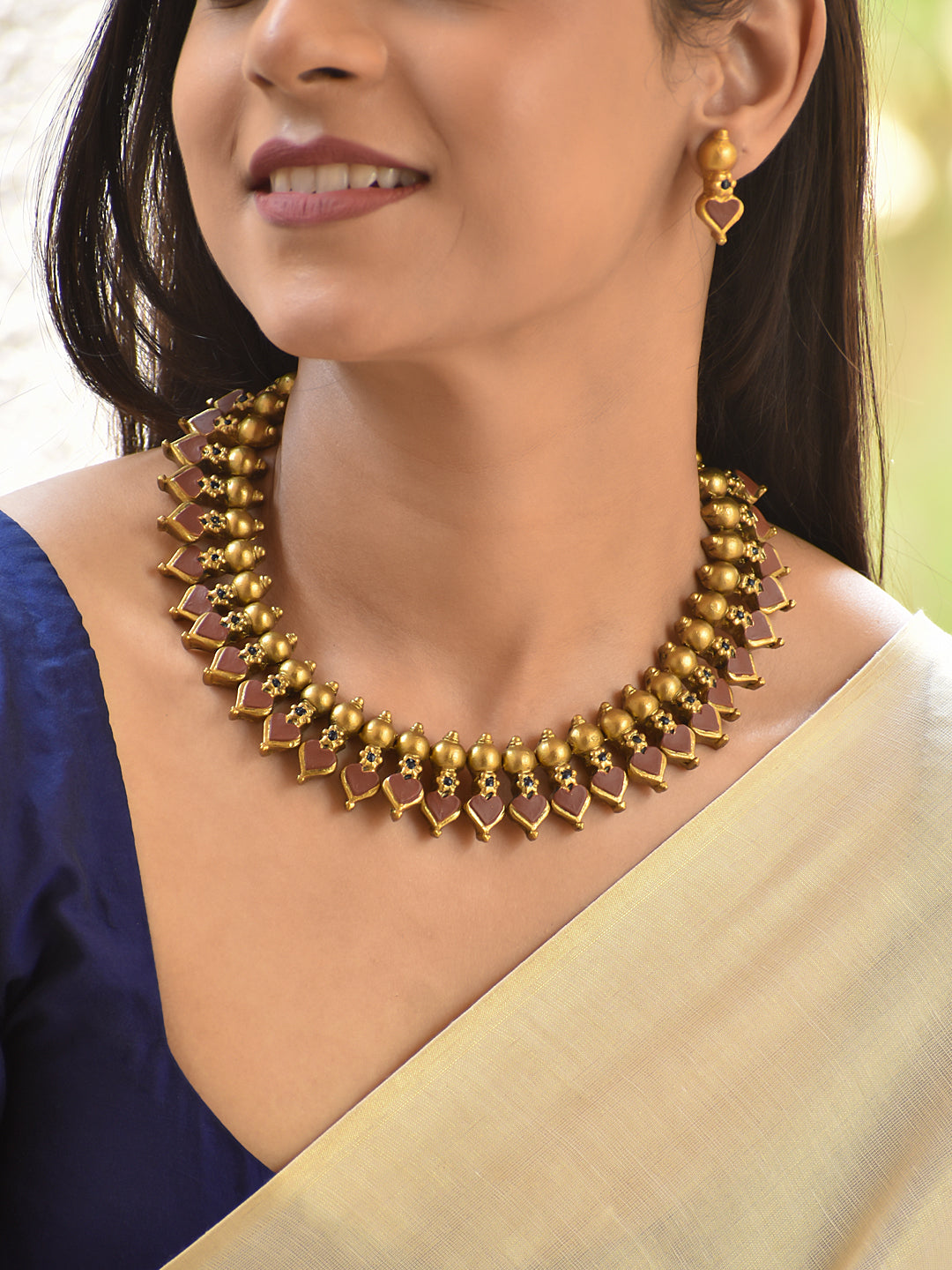 Terracotta Mauve Heart Choker Necklace Set