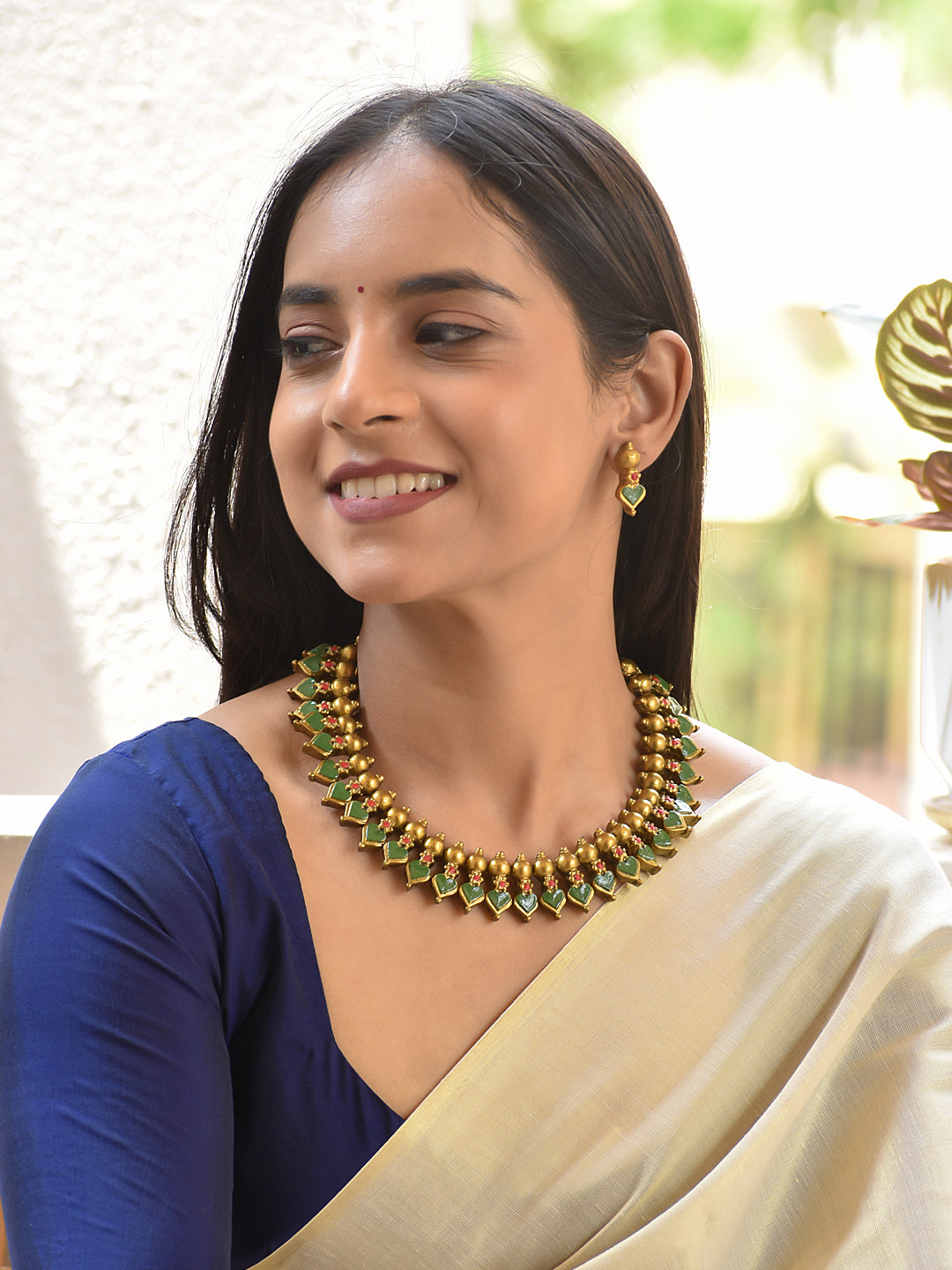 Terracotta Olive Green Heart Choker Necklace Set