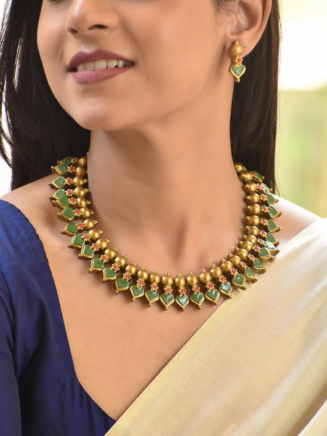 Terracotta Olive Green Heart Choker Necklace Set