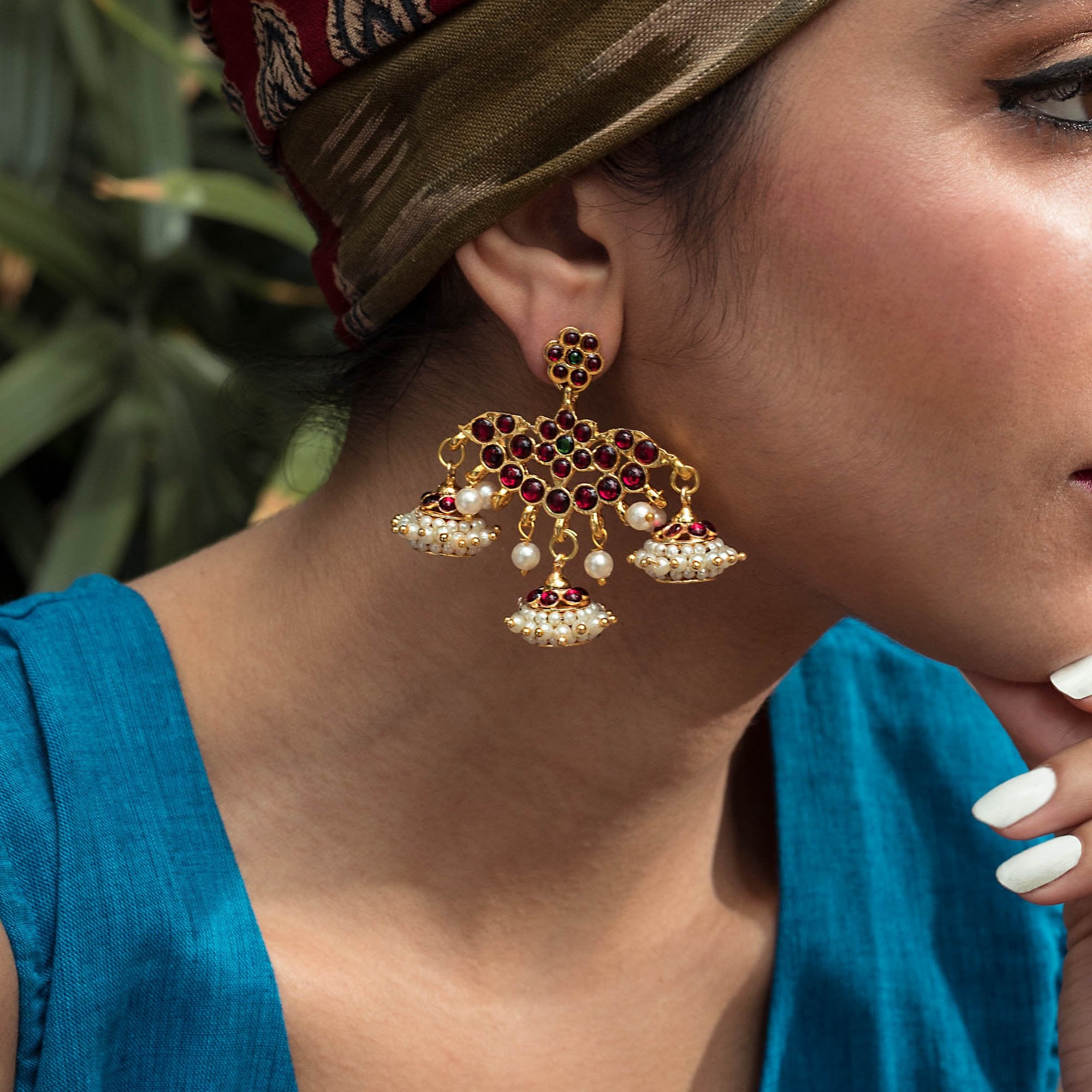Designer 3 Jhumka Earring With Kemp Stones