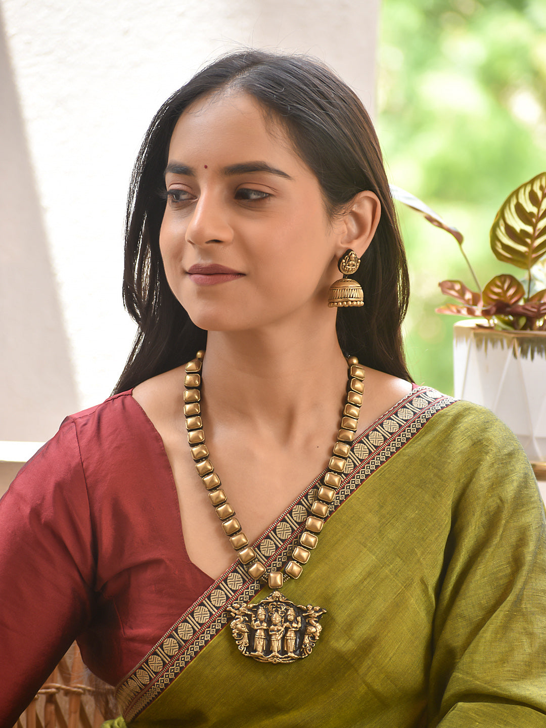 Terracotta Temple Pendant Long Necklace Set