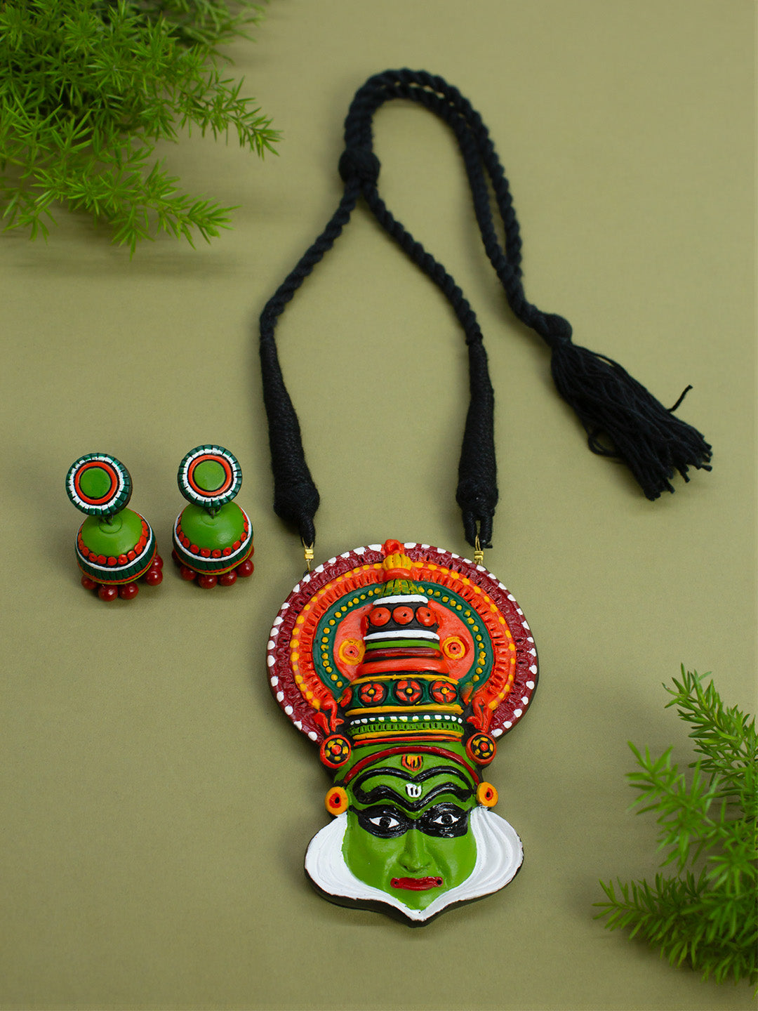Nandita — Kathakali Design Hand Painted Finish Terracotta Jewellery Set - Kantara