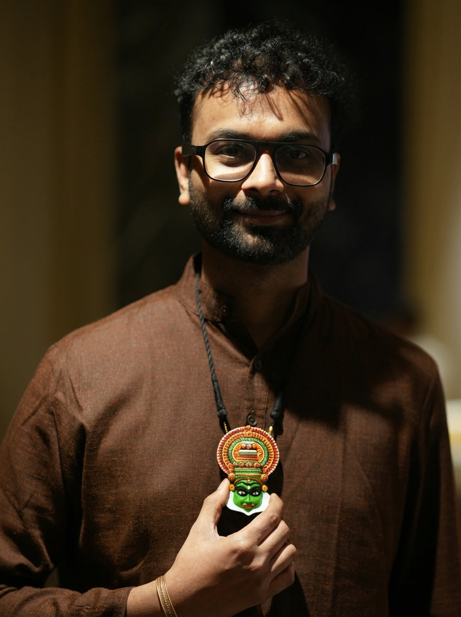 Natya Raja  — Kathakali Design Handpainted Terracotta Unisex Necklace