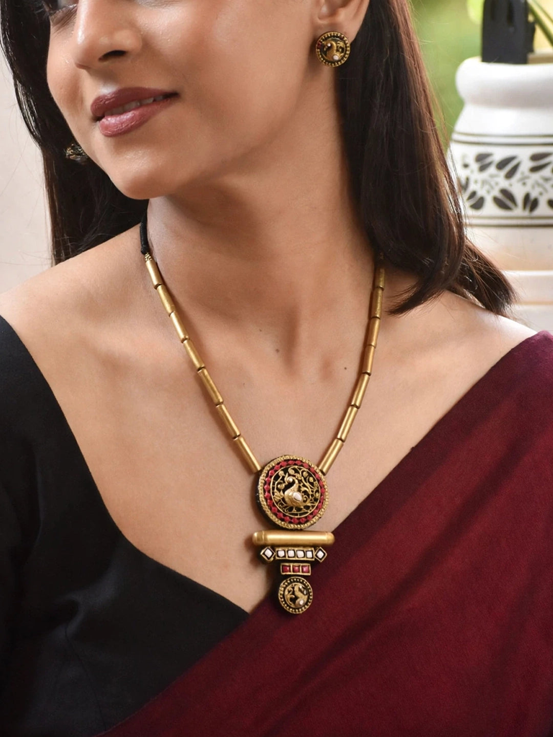 Antique Gold Peacock Medallion Necklace Set