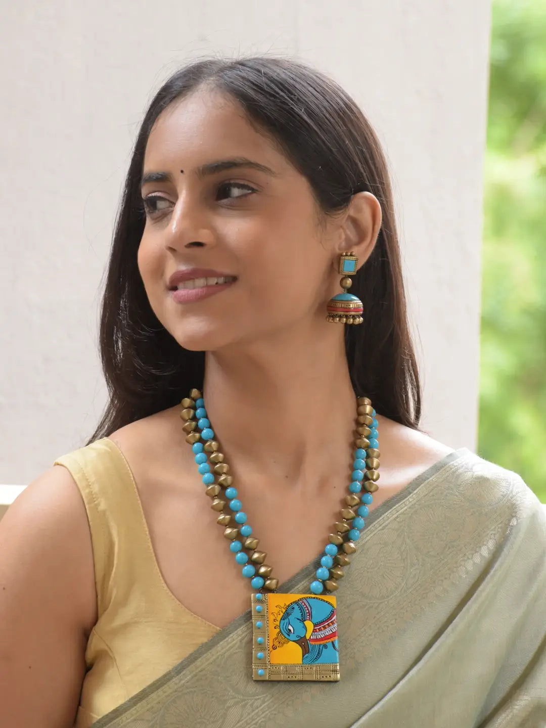 Peacock Design Hand Painted Terracotta Jewellery Set